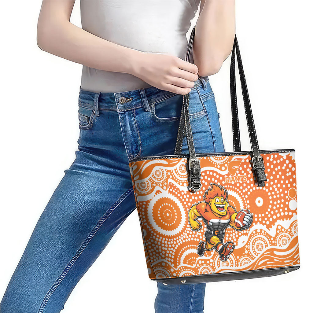 Greater Western Sydney Giants Leather Tote Bag Aboriginal Dot Pattern - Football Mascot Heritage Pride