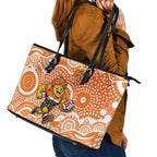 Greater Western Sydney Giants Leather Tote Bag Aboriginal Dot Pattern - Football Mascot Heritage Pride