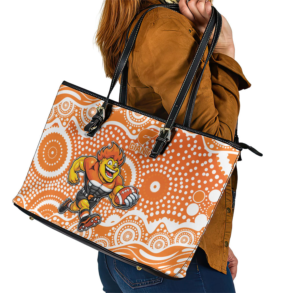 Greater Western Sydney Giants Leather Tote Bag Aboriginal Dot Pattern - Football Mascot Heritage Pride