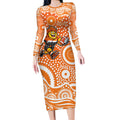 Greater Western Sydney Giants Long Sleeve Bodycon Dress Aboriginal Dot Pattern - Football Mascot Heritage Pride