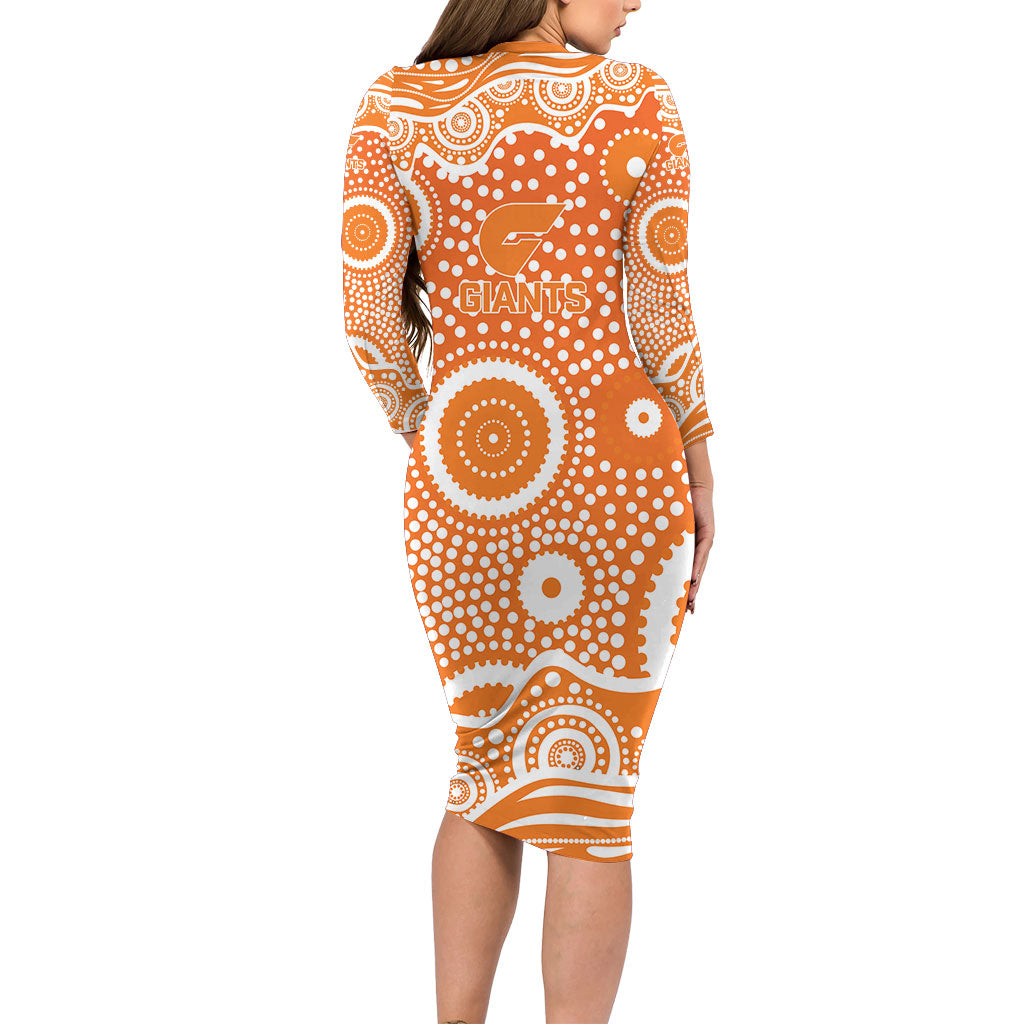 Greater Western Sydney Giants Long Sleeve Bodycon Dress Aboriginal Dot Pattern - Football Mascot Heritage Pride