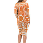 Greater Western Sydney Giants Long Sleeve Bodycon Dress Aboriginal Dot Pattern - Football Mascot Heritage Pride
