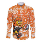 Greater Western Sydney Giants Long Sleeve Button Shirt Aboriginal Dot Pattern - Football Mascot Heritage Pride