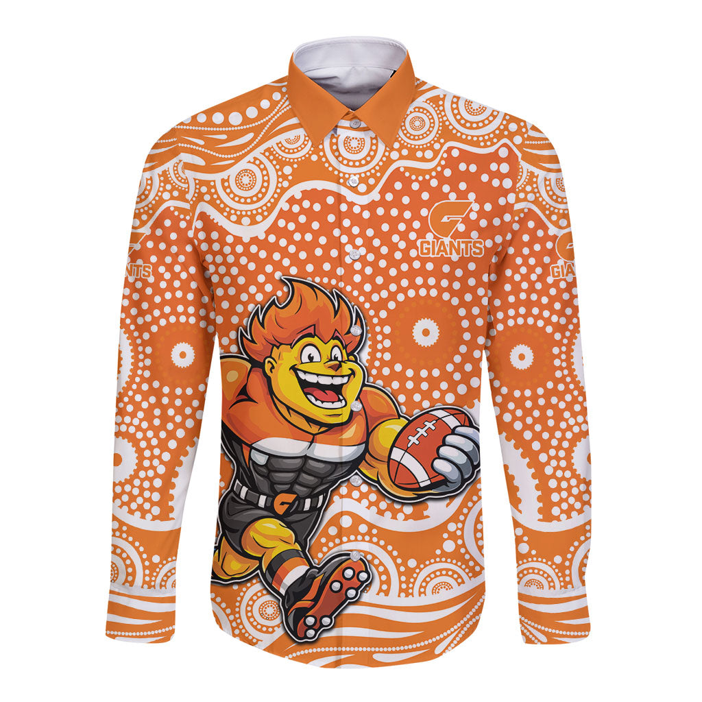 Greater Western Sydney Giants Long Sleeve Button Shirt Aboriginal Dot Pattern - Football Mascot Heritage Pride