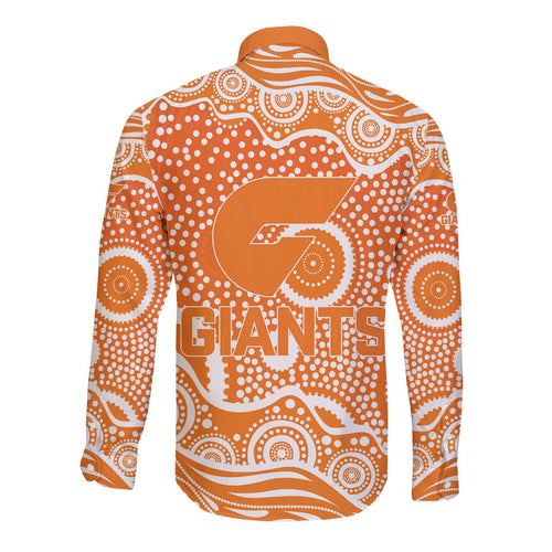Greater Western Sydney Giants Long Sleeve Button Shirt Aboriginal Dot Pattern - Football Mascot Heritage Pride