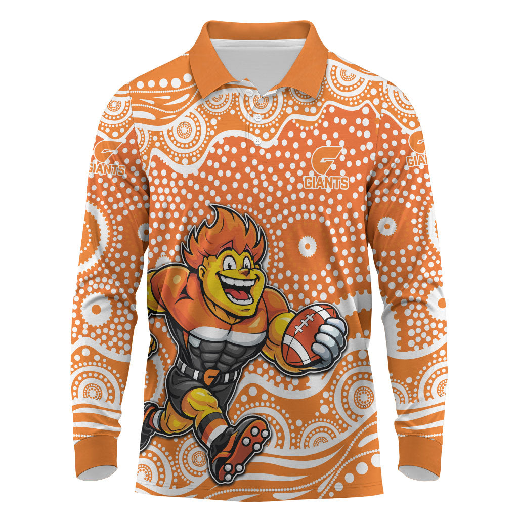 Greater Western Sydney Giants Long Sleeve Polo Shirt Aboriginal Dot Pattern - Football Mascot Heritage Pride