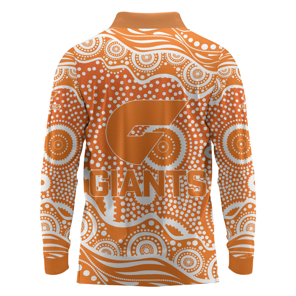 Greater Western Sydney Giants Long Sleeve Polo Shirt Aboriginal Dot Pattern - Football Mascot Heritage Pride