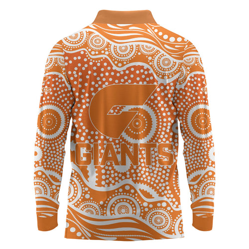 Greater Western Sydney Giants Long Sleeve Polo Shirt Aboriginal Dot Pattern - Football Mascot Heritage Pride