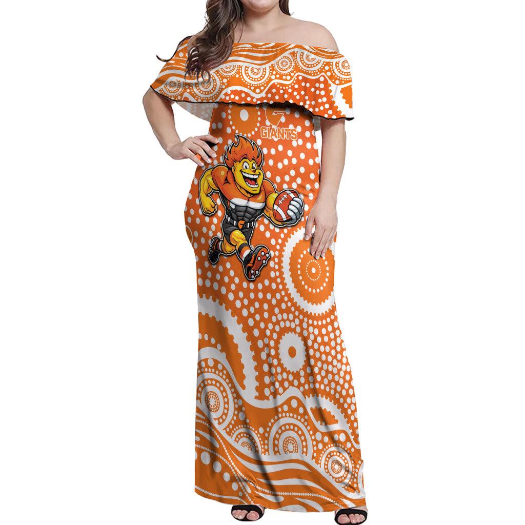 Greater Western Sydney Giants Off Shoulder Maxi Dress Aboriginal Dot Pattern - Football Mascot Heritage Pride
