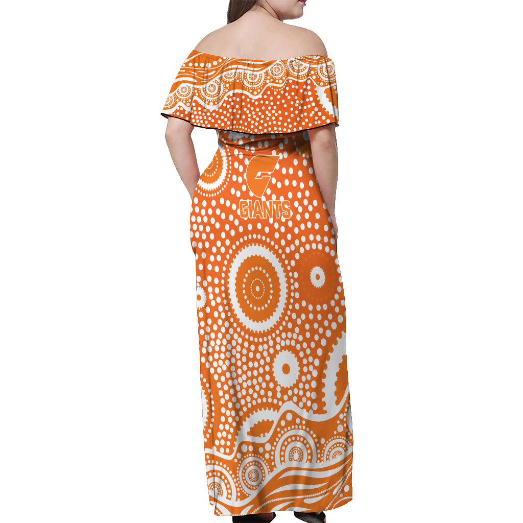 Greater Western Sydney Giants Off Shoulder Maxi Dress Aboriginal Dot Pattern - Football Mascot Heritage Pride