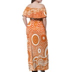 Greater Western Sydney Giants Off Shoulder Maxi Dress Aboriginal Dot Pattern - Football Mascot Heritage Pride