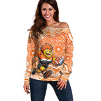 Greater Western Sydney Giants Off Shoulder Sweater Aboriginal Dot Pattern - Football Mascot Heritage Pride