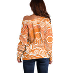 Greater Western Sydney Giants Off Shoulder Sweater Aboriginal Dot Pattern - Football Mascot Heritage Pride
