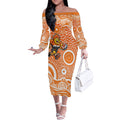 Greater Western Sydney Giants Off The Shoulder Long Sleeve Dress Aboriginal Dot Pattern - Football Mascot Heritage Pride