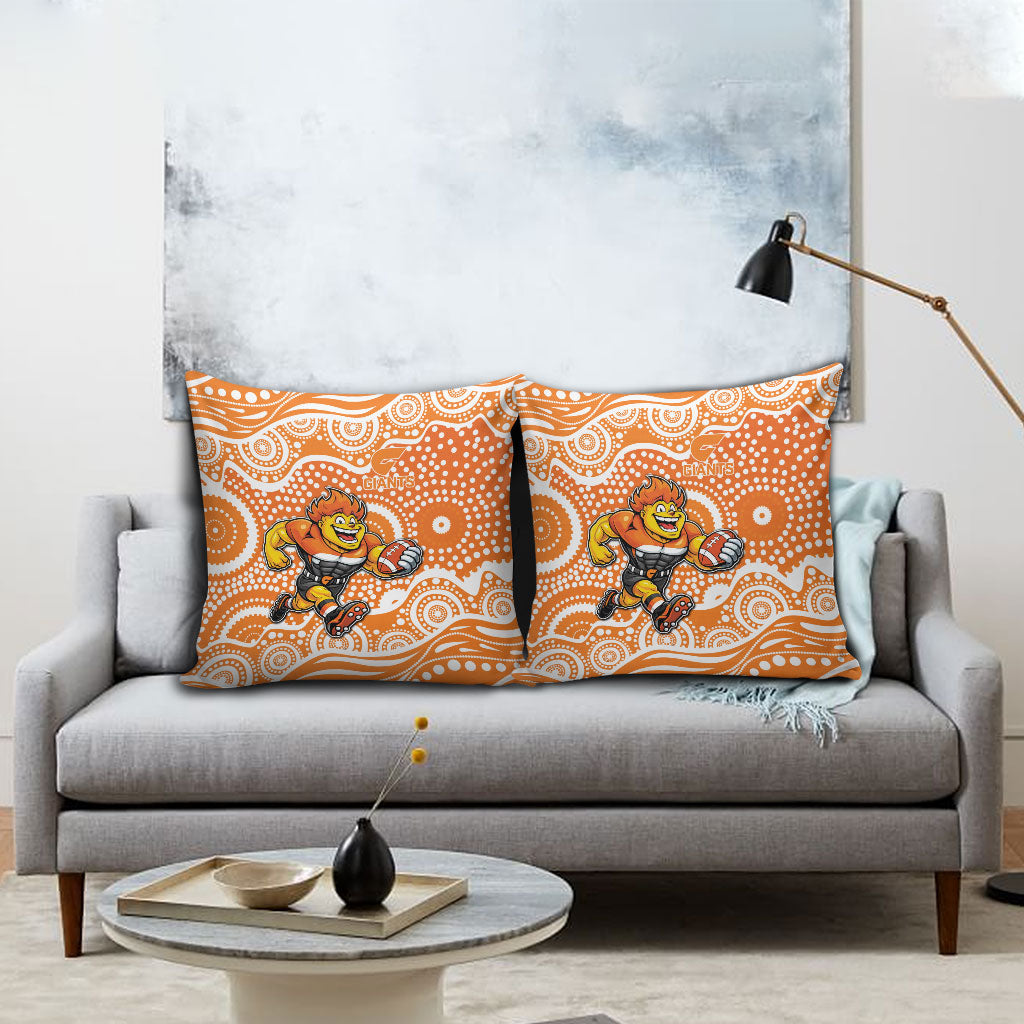 Greater Western Sydney Giants Pillow Cover Aboriginal Dot Pattern - Football Mascot Heritage Pride
