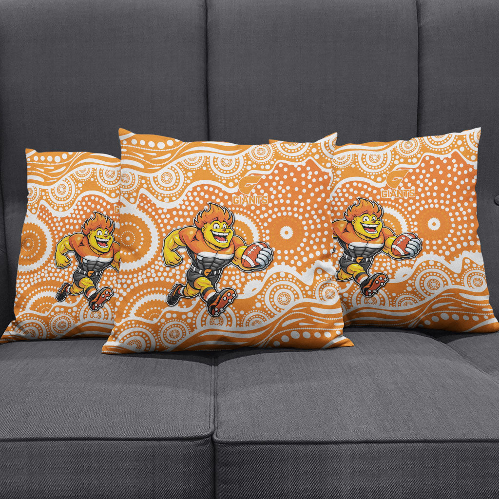 Greater Western Sydney Giants Pillow Cover Aboriginal Dot Pattern - Football Mascot Heritage Pride