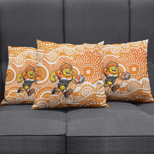Greater Western Sydney Giants Pillow Cover Aboriginal Dot Pattern - Football Mascot Heritage Pride