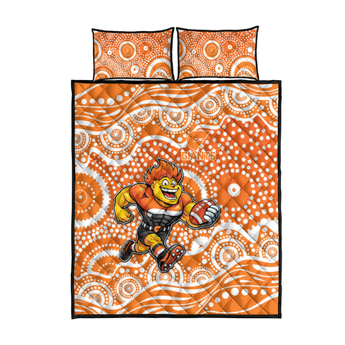 Greater Western Sydney Giants Quilt Bed Set Aboriginal Dot Pattern - Football Mascot Heritage Pride