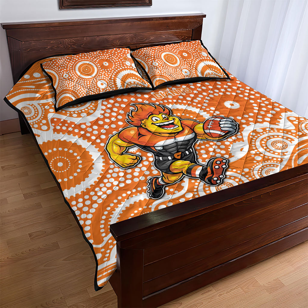 Greater Western Sydney Giants Quilt Bed Set Aboriginal Dot Pattern - Football Mascot Heritage Pride