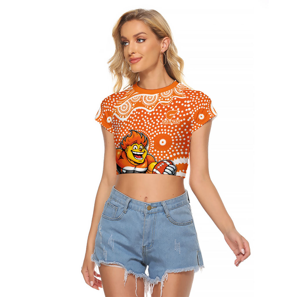 Greater Western Sydney Giants Raglan Cropped T Shirt Aboriginal Dot Pattern - Football Mascot Heritage Pride