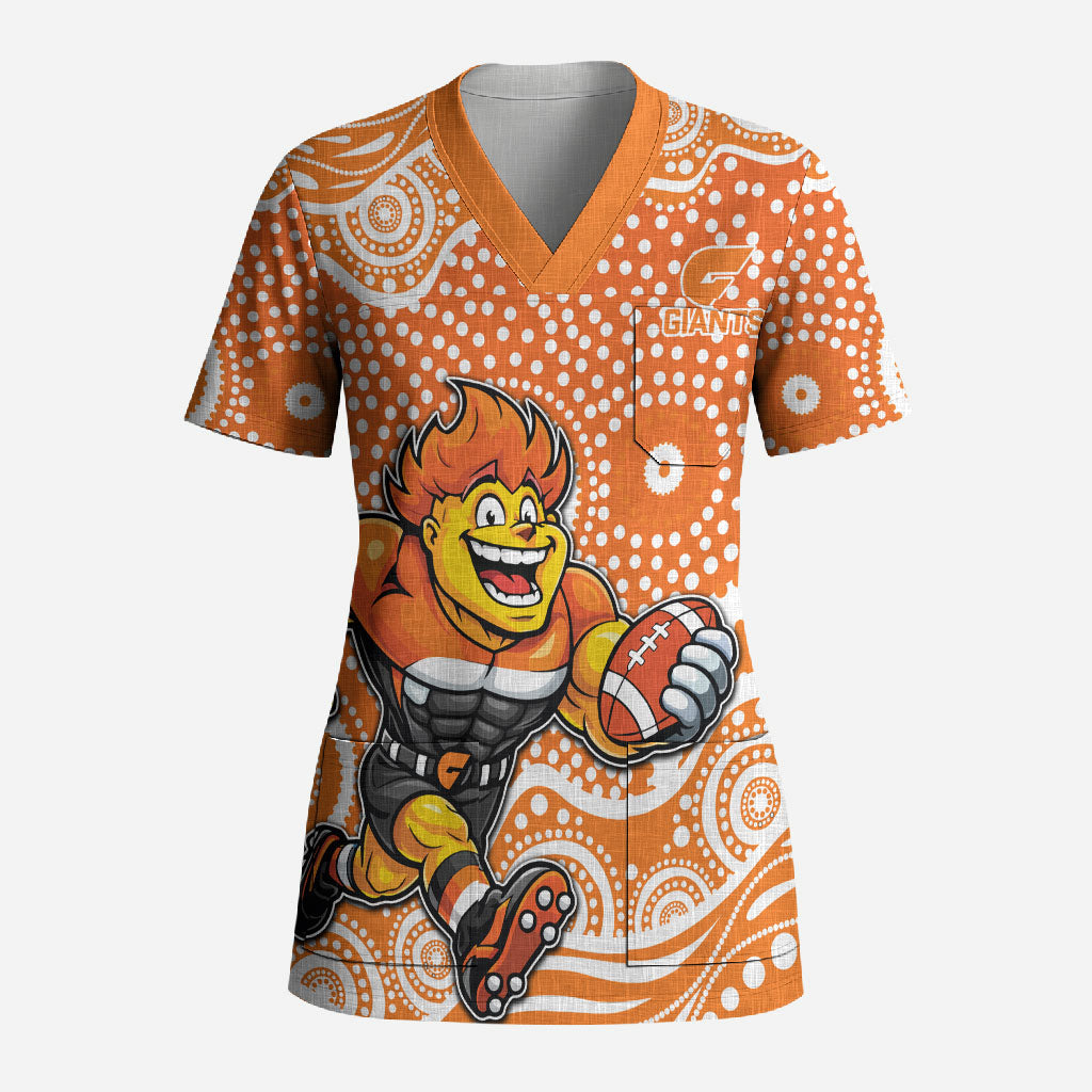 Greater Western Sydney Giants Scrub Top Aboriginal Dot Pattern - Football Mascot Heritage Pride