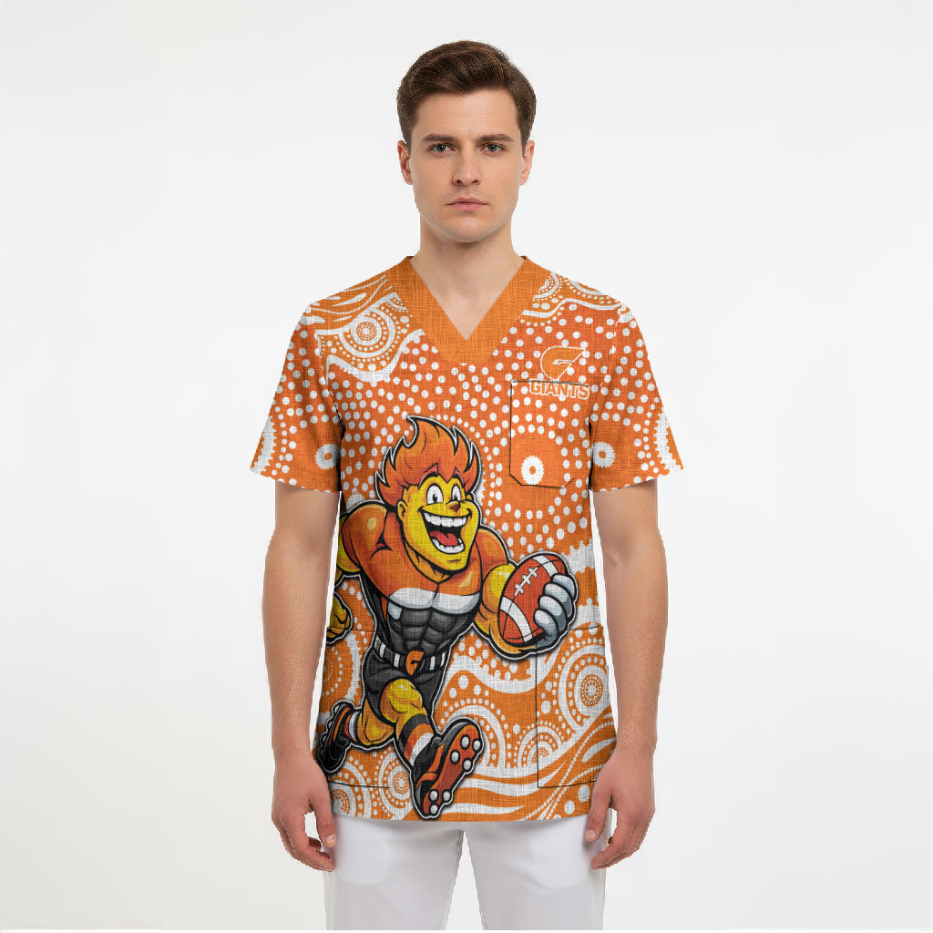 Greater Western Sydney Giants Scrub Top Aboriginal Dot Pattern - Football Mascot Heritage Pride