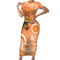 Greater Western Sydney Giants Short Sleeve Bodycon Dress Aboriginal Dot Pattern - Football Mascot Heritage Pride