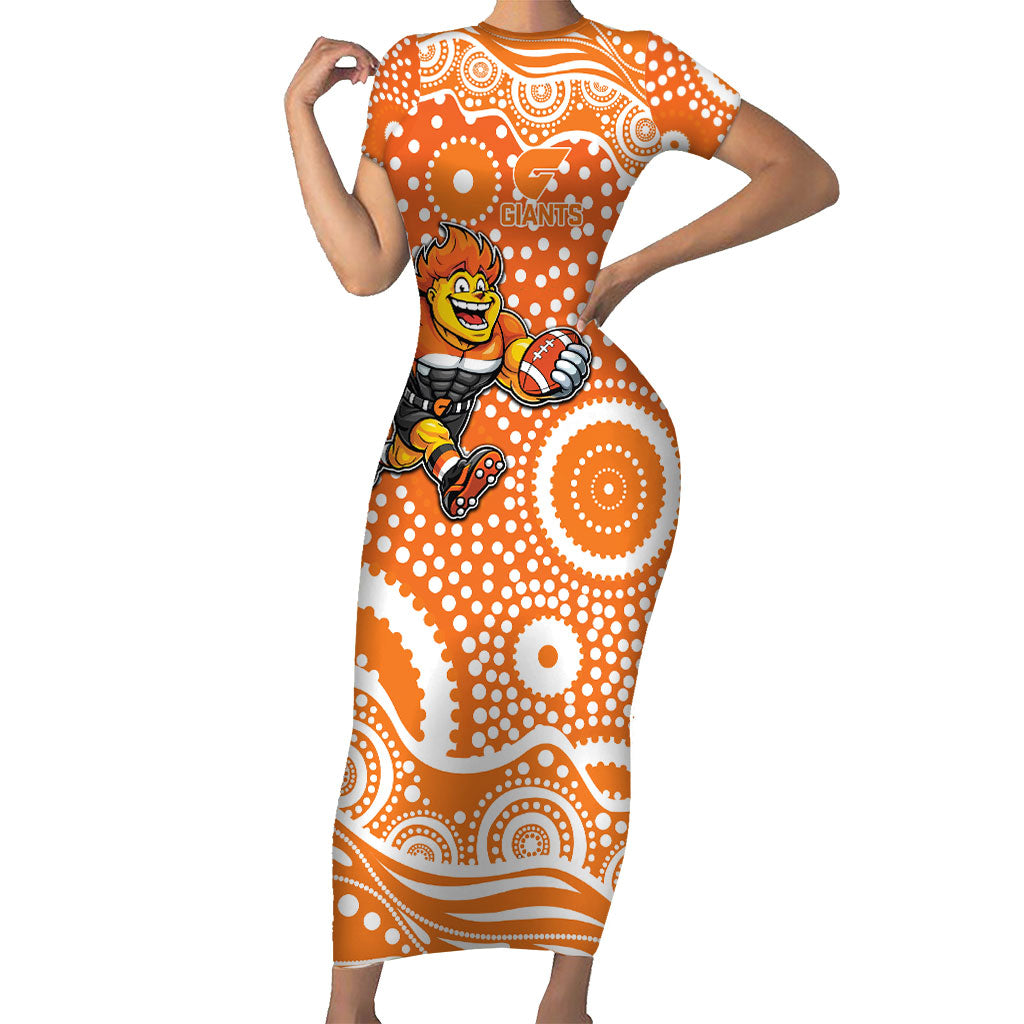 Greater Western Sydney Giants Short Sleeve Bodycon Dress Aboriginal Dot Pattern - Football Mascot Heritage Pride