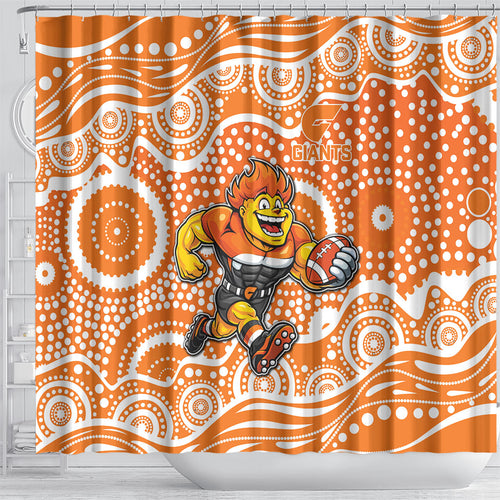 Greater Western Sydney Giants Shower Curtain Aboriginal Dot Pattern - Football Mascot Heritage Pride