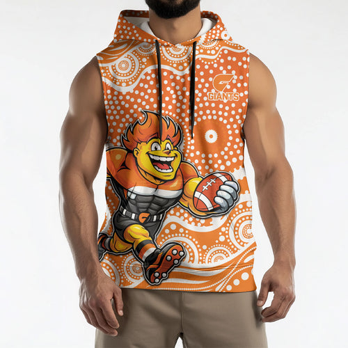 Greater Western Sydney Giants Sleeveless Hoodie Aboriginal Dot Pattern - Football Mascot Heritage Pride