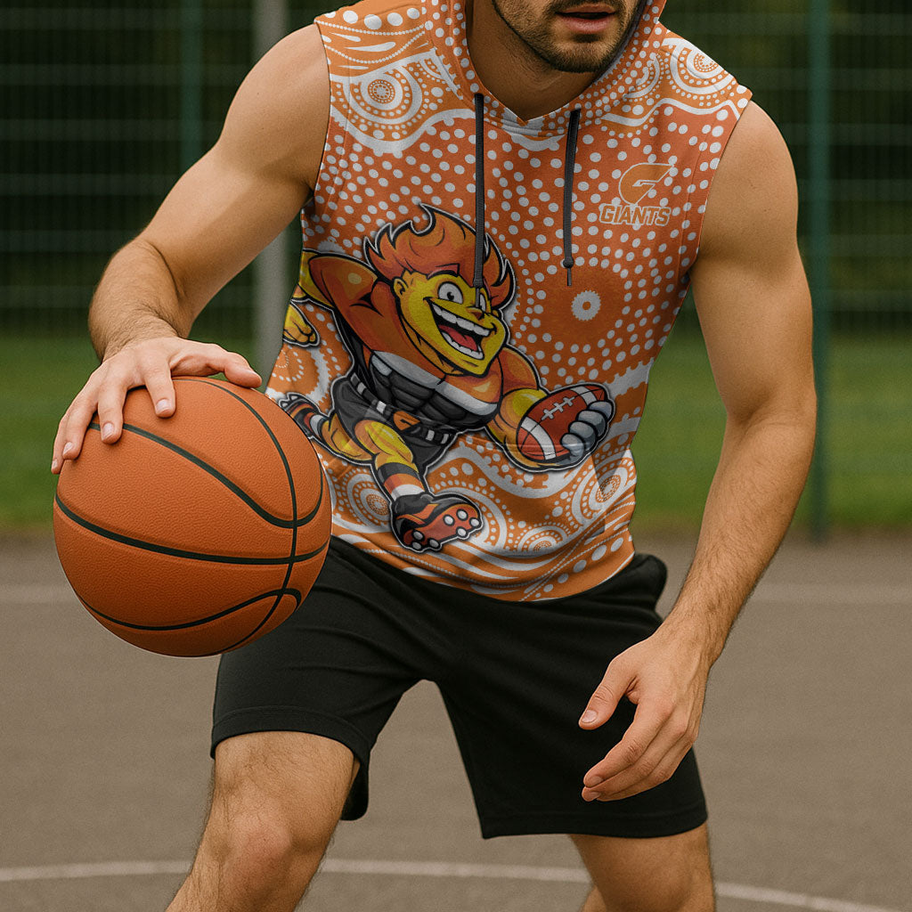 Greater Western Sydney Giants Sleeveless Hoodie Aboriginal Dot Pattern - Football Mascot Heritage Pride