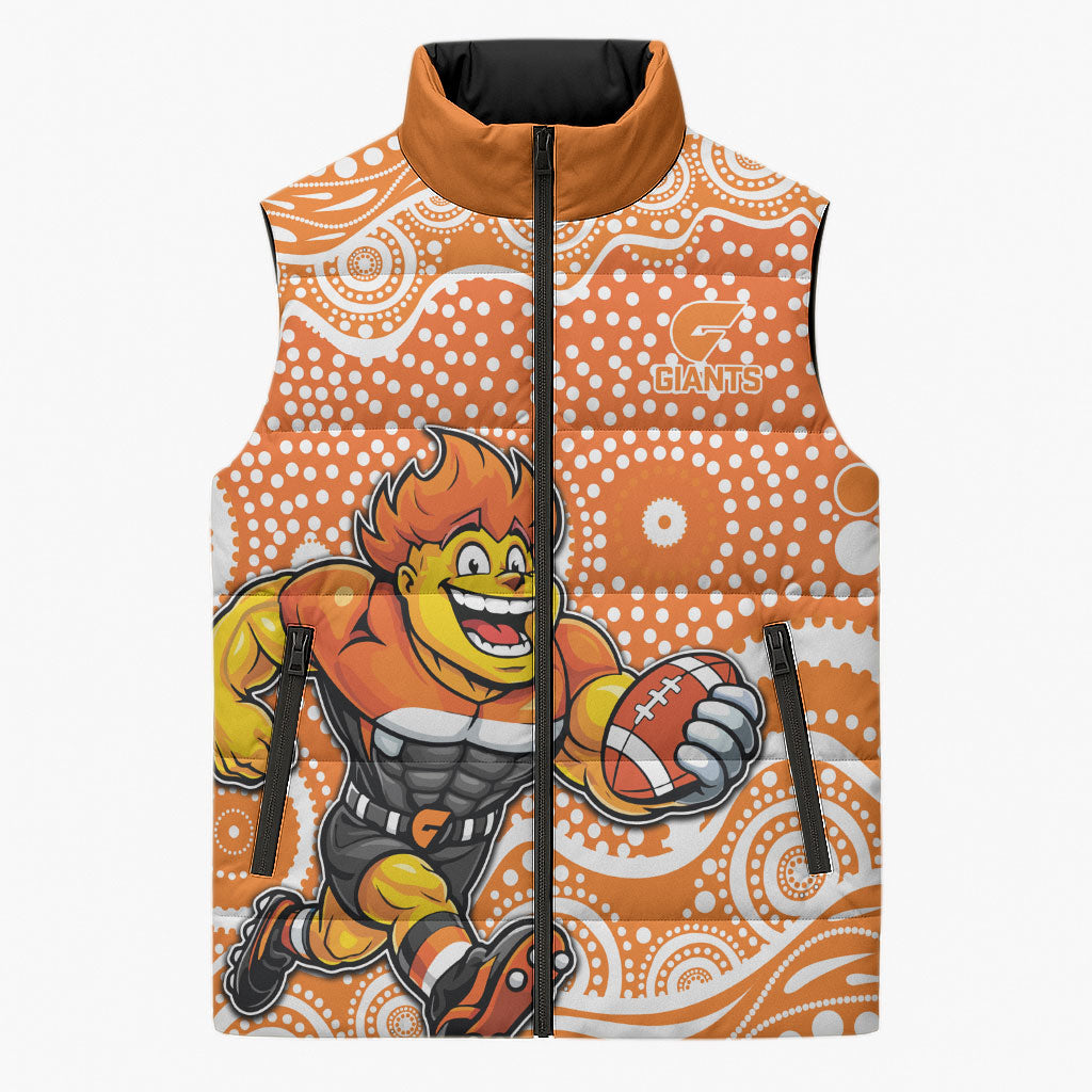 Greater Western Sydney Giants Sleeveless Puffer Jacket Aboriginal Dot Pattern - Football Mascot Heritage Pride