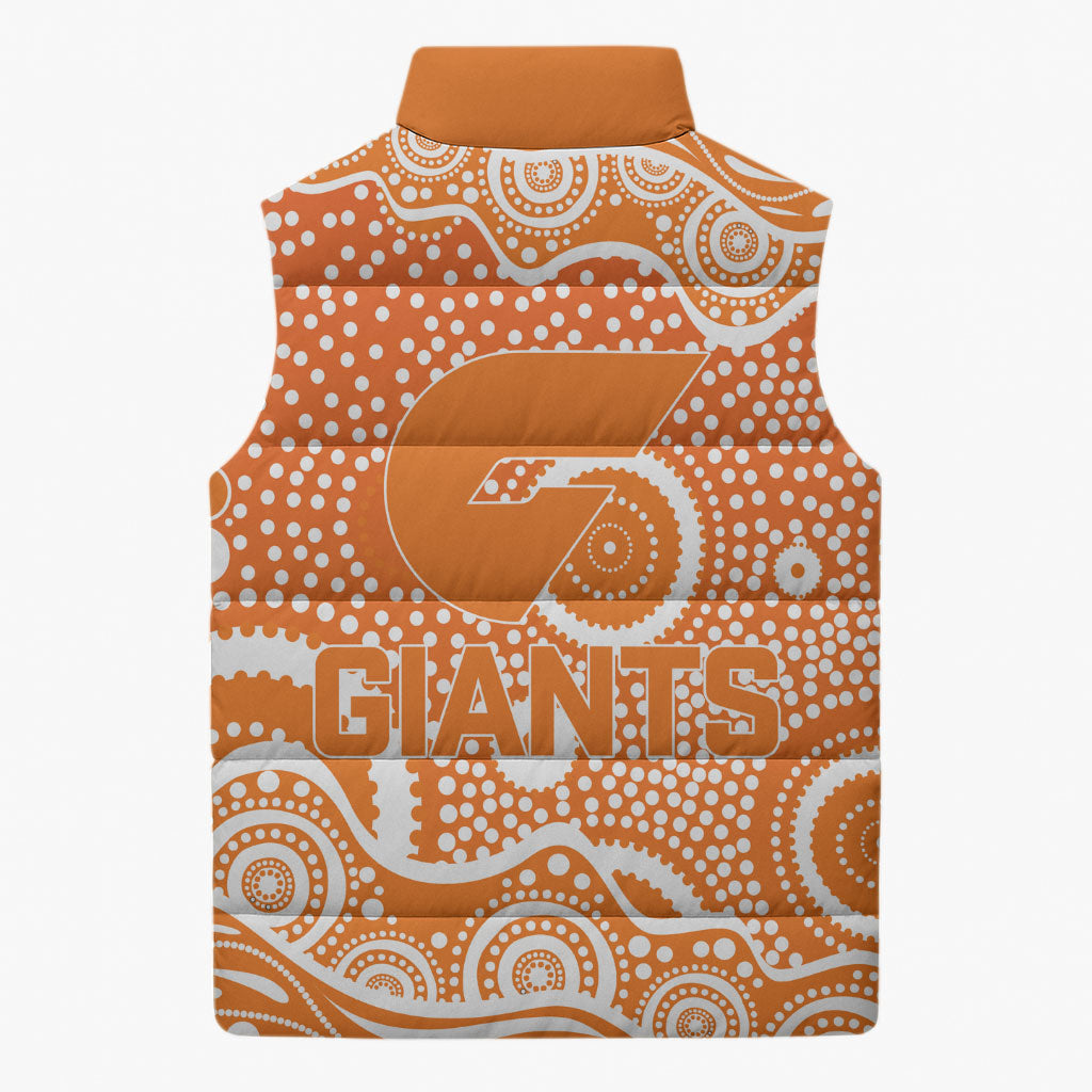 Greater Western Sydney Giants Sleeveless Puffer Jacket Aboriginal Dot Pattern - Football Mascot Heritage Pride