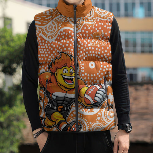 Greater Western Sydney Giants Sleeveless Puffer Jacket Aboriginal Dot Pattern - Football Mascot Heritage Pride