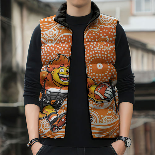 Greater Western Sydney Giants Sleeveless Puffer Jacket Aboriginal Dot Pattern - Football Mascot Heritage Pride