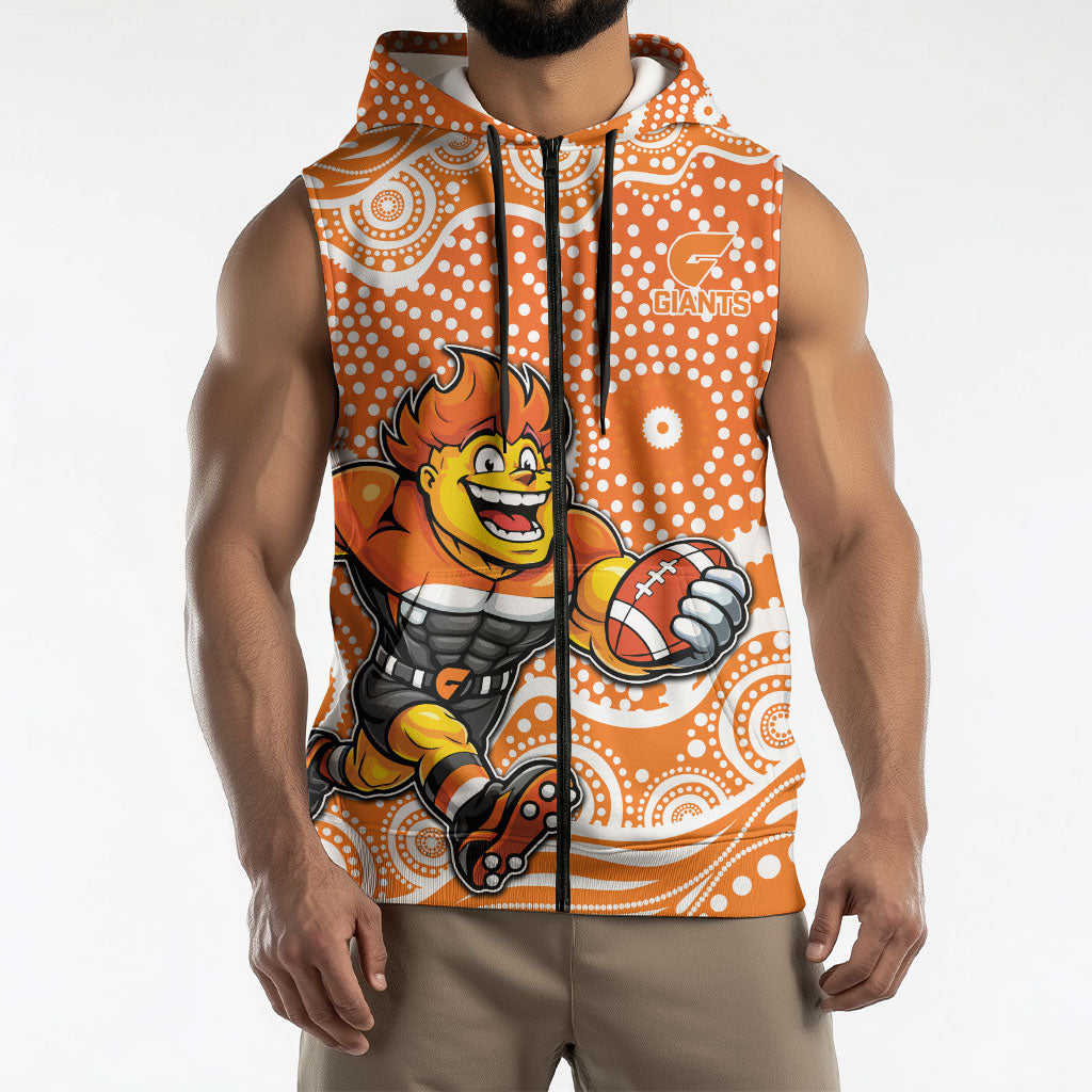 Greater Western Sydney Giants Sleeveless Zip Hoodie Aboriginal Dot Pattern - Football Mascot Heritage Pride