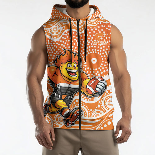 Greater Western Sydney Giants Sleeveless Zip Hoodie Aboriginal Dot Pattern - Football Mascot Heritage Pride