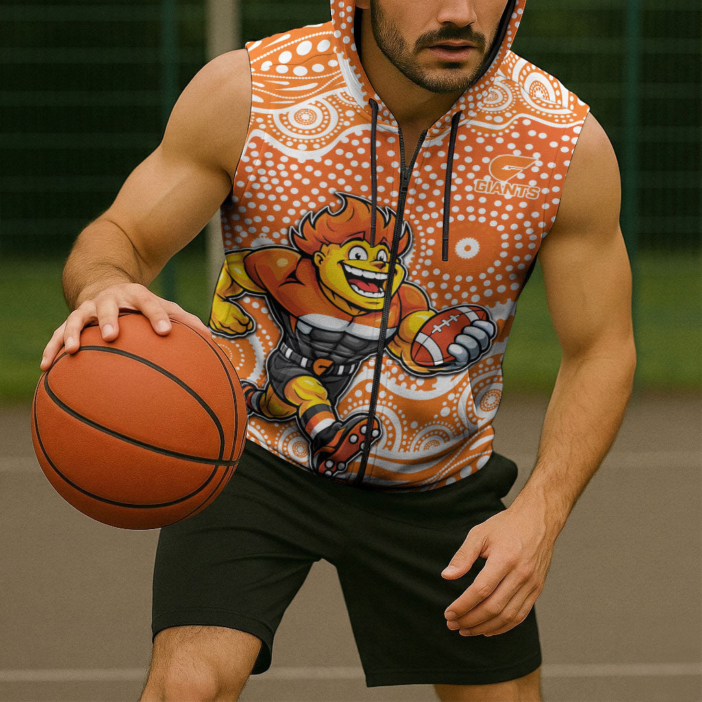 Greater Western Sydney Giants Sleeveless Zip Hoodie Aboriginal Dot Pattern - Football Mascot Heritage Pride