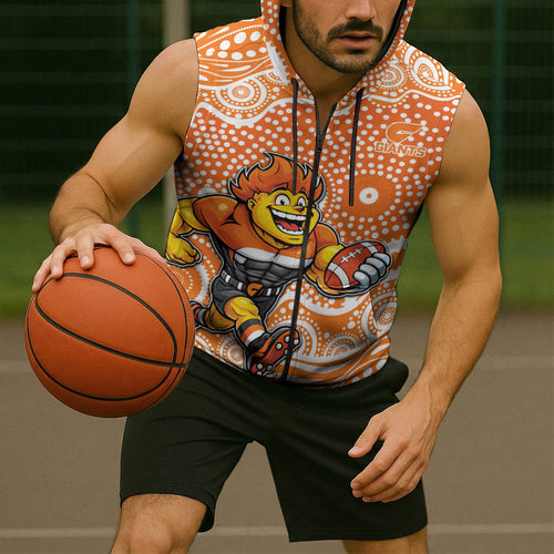 Greater Western Sydney Giants Sleeveless Zip Hoodie Aboriginal Dot Pattern - Football Mascot Heritage Pride
