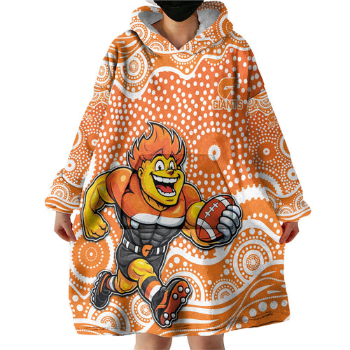 Greater Western Sydney Giants Wearable Blanket Hoodie Aboriginal Dot Pattern - Football Mascot Heritage Pride