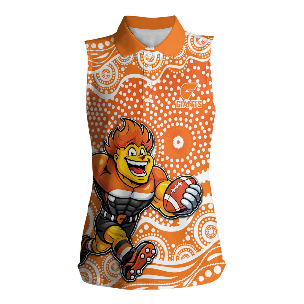 Greater Western Sydney Giants Women Sleeveless Polo Shirt Aboriginal Dot Pattern - Football Mascot Heritage Pride