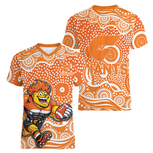 Greater Western Sydney Giants Women V-Neck T-Shirt Aboriginal Dot Pattern - Football Mascot Heritage Pride