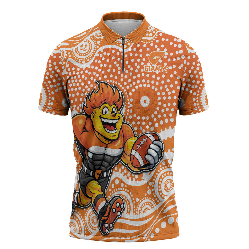 Greater Western Sydney Giants Zipper Polo Shirt Aboriginal Dot Pattern - Football Mascot Heritage Pride