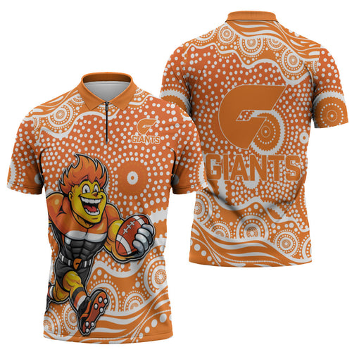 Greater Western Sydney Giants Zipper Polo Shirt Aboriginal Dot Pattern - Football Mascot Heritage Pride