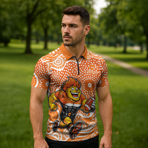 Greater Western Sydney Giants Zipper Polo Shirt Aboriginal Dot Pattern - Football Mascot Heritage Pride