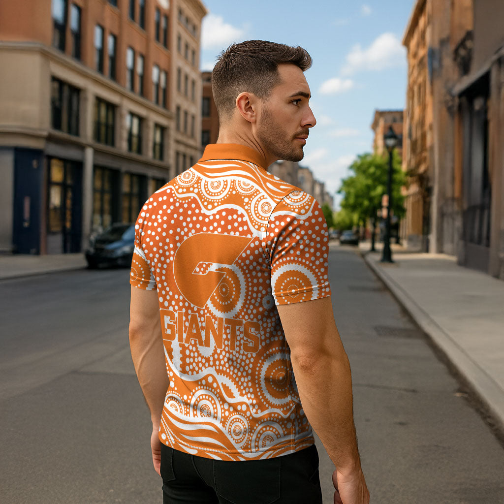 Greater Western Sydney Giants Zipper Polo Shirt Aboriginal Dot Pattern - Football Mascot Heritage Pride
