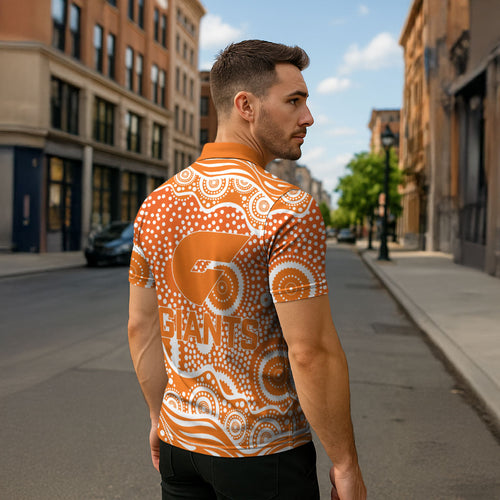 Greater Western Sydney Giants Zipper Polo Shirt Aboriginal Dot Pattern - Football Mascot Heritage Pride
