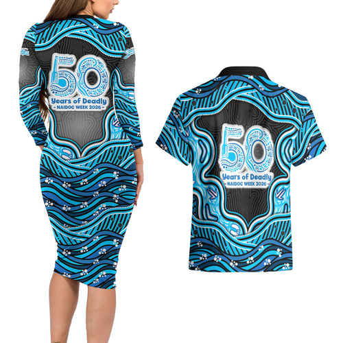 Adelaide Cricket NAIDOC Week 2026 Couples Matching Long Sleeve Bodycon Dress and Hawaiian Shirt Aboriginal Indigenous - 50 Years of Deadly