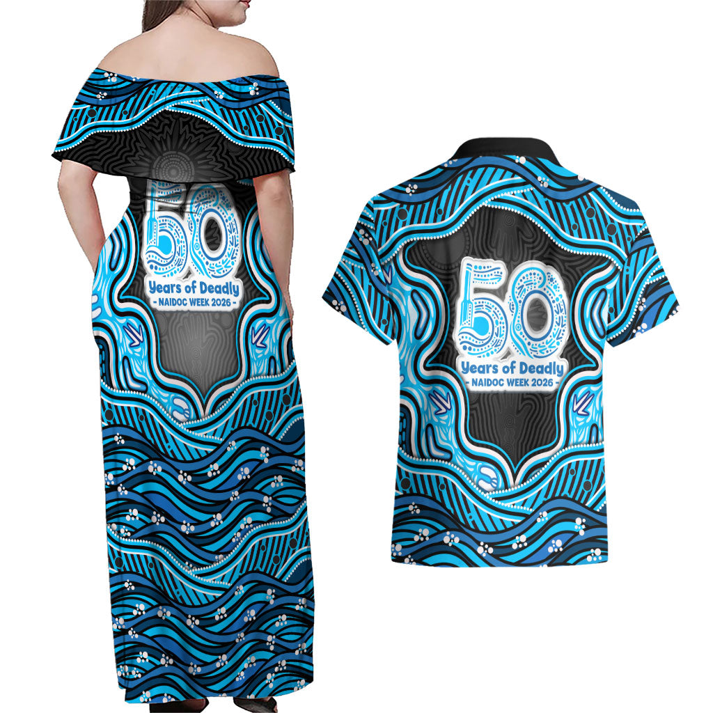 Adelaide Cricket NAIDOC Week 2026 Couples Matching Off Shoulder Maxi Dress and Hawaiian Shirt Aboriginal Indigenous - 50 Years of Deadly