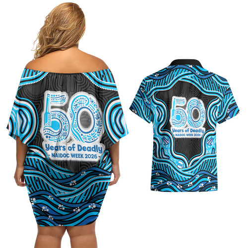 Adelaide Cricket NAIDOC Week 2026 Couples Matching Off Shoulder Short Dress and Hawaiian Shirt Aboriginal Indigenous - 50 Years of Deadly
